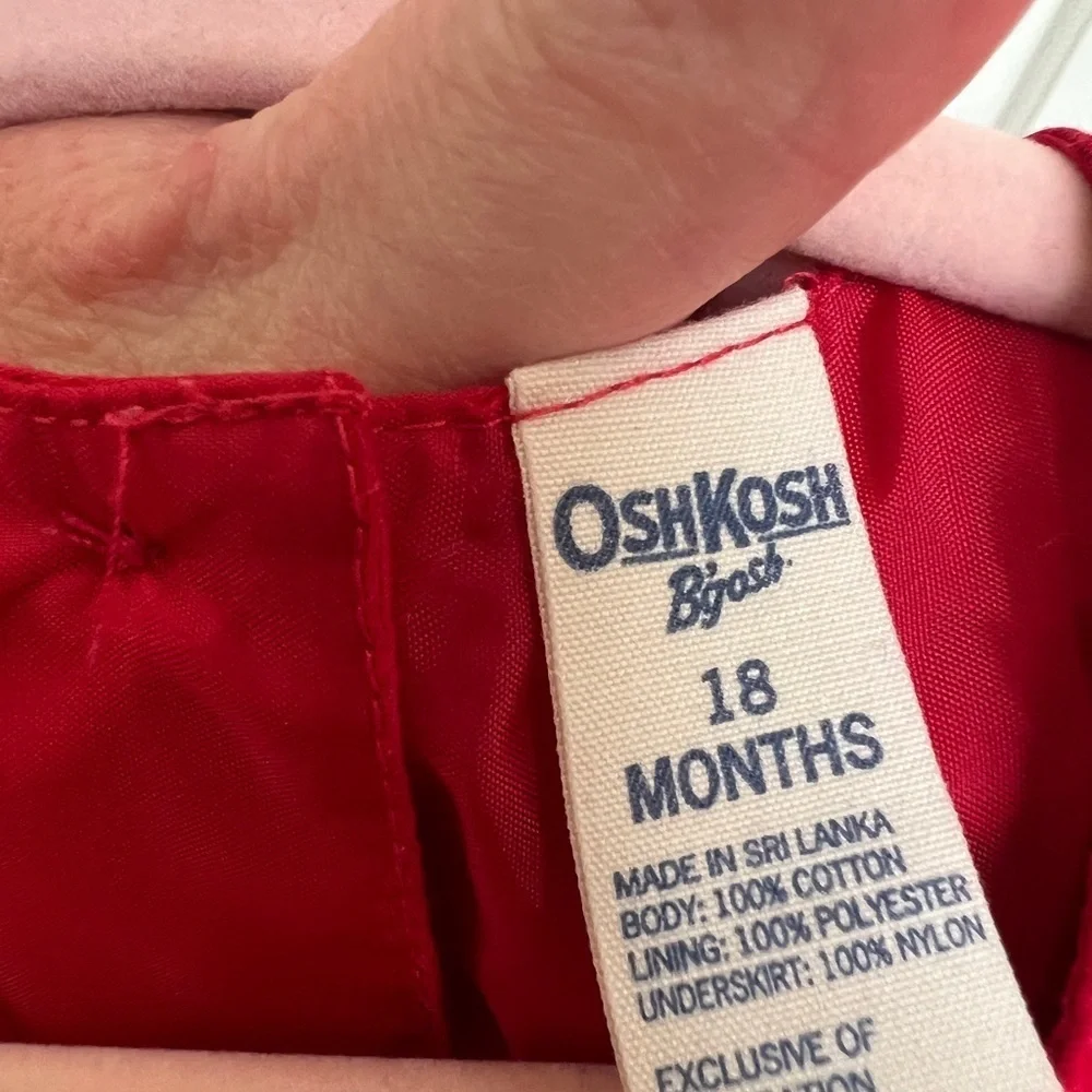 OshKosh Red Christmas Dress with Bow and Puff Sleeves